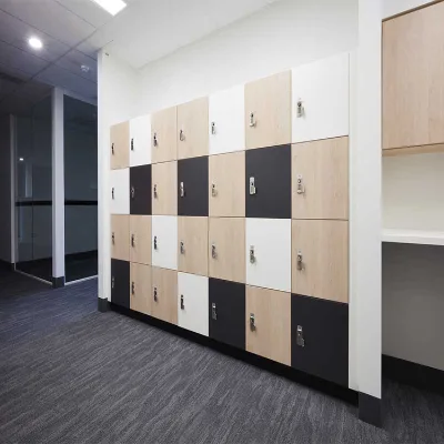 High Quality Light Wood Color Phenolic HPL Locker for Sports with Shoe Drawer