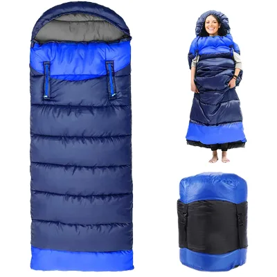 0 Degree Wearable Adults Compact Lightweight Cold Weather 4 Season Polyester Cotton Filled Envelope Style Sleeping Bag