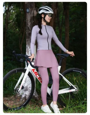 Women's Cycling Skort 2-in-1 Skirt-Like Pants Quick-Dry Anti-Peek Trouser HD Sponge Pad OEM/Bulk Anti-UV Long Sleeve Top & Pant