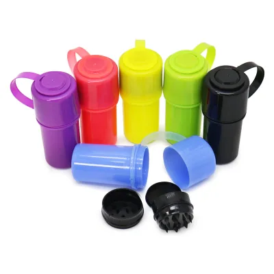 Wholesale Portable 2 in 1 Plastic Herb Grinder Jar Custom logo Smell Proof Outdoor Herb Jar Spice Container Wholesale