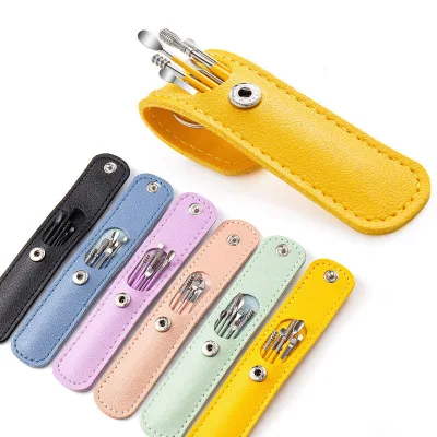Home Use Kid Adult Stainless Steel Hand Held 6pcs/pack Ear Wax Removal Tool Kit Leather Storage Bag Multi-color 7.5-9cm Length