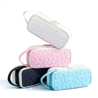 Simple Portable High-value Instagram Style Flower Student Stationery Multi-layer Fabric Soft Anti-fall Storage Pencil Bag