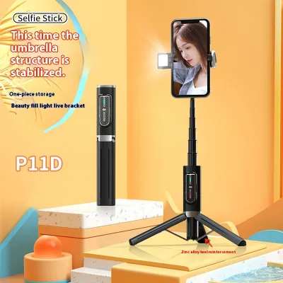 New Live Tripod Stand Selfie Stick Aluminum Alloy Telescopic Rod Fill Light Hidden Integrated BT Mobile Phone Accessories