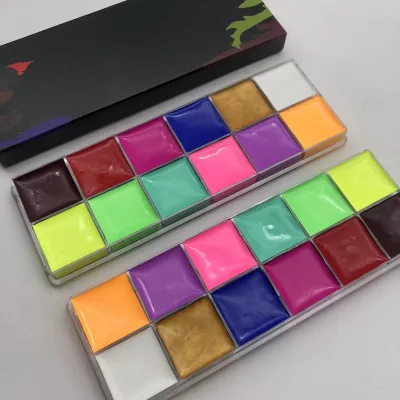 12 Vivid Colors Face Paint Palette Private Label Body Painting UV Neon Oil Based Face Paint