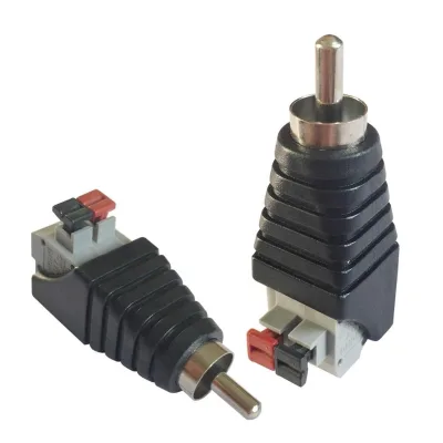 Globaltone JT1288 2-Pole Pluggable Terminal Blocks Black Speaker Wire Cable to Audio Male RCA Connector Jack Plug