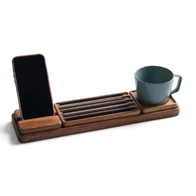 Premium Wooden Desk Organizer Set With Phone Stand Pen Cup Tray Minimalist Office Stationery Storage for Workspace Decoration