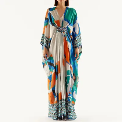 Aschulman Oem Moroccan Style Embroidery Kaftan Handmade Mexican Printed Kaftan for Women