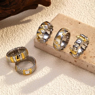 Wholesale Simple Waterproof Stainless Steel Finger Ring Geometric Gold Silver Plated Fashion Jewelry for Unisex Daily Life