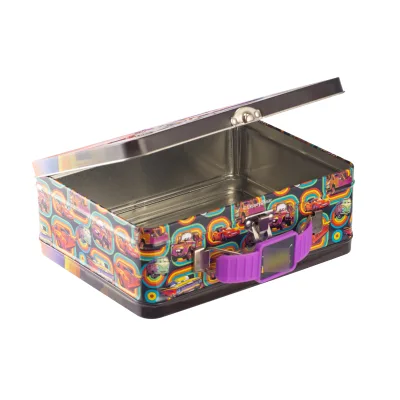 OEM Professional Factory Custom Printed Tinplate Gift Box with Handle Small Metal Suitcase Carrier for Promotional Gifts
