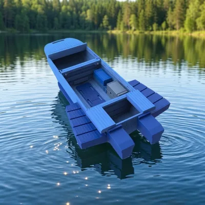 PE Folding Modular Boat 3210x1817x621mm for River Rescue Lightweight Eco Hull Abrasion Resistant Easy Fold