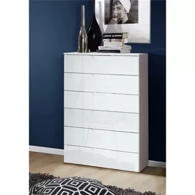 116.9cm H White High Gloss 6 Drawers Chest Drawers with Ball Bearing Glides for Bedroom Clothes Storage Furniture