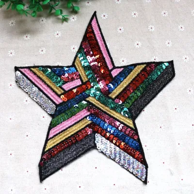 High Quality Wholesale Sequins Embroidered Patches Cartoon Cloth Applique Custom Iron on Glitter Sequins Star Embroidery Patch