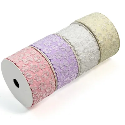 4cm Custom Wave Edge Floral Gift Ribbon Woven Flowers on a Ribbon for Diy Craft Gift Wrapping