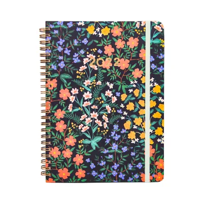 hot sale floral design spiral hardcover planner custom print notebook with elastic band 12 month divider tabs spiral journal