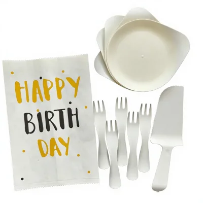Water Drop Disposable Biodegradable Plastic Tray Plate Set with Knife Fork for Birthday Party Gathering Tableware