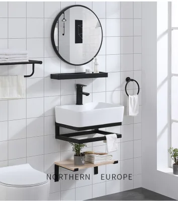 Lounge Single Sink Wall Mounted Bathroom Mirror Cabinet Outdoor Villa Guest Lounge Small Mirror Cabinet and Sink Combination