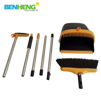 Manufacturer Wholesale Portable Plastic Handle 2 1 Outdoor Floor Cleaning Tools Foldable Rotatable Broom Comb Teeth Dustpan Set