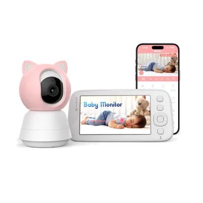 The Best One Baby Monitor 5 Inch Breathing Smart Monitor Heart Wifi Lighting 4MP Tuya App Pink