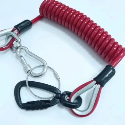 Hot Sell Red PVC Coated Galvanized Steel Wire Heavy Duty Shock Line Anti-lost Coiled Lanyard Spring Wire Rope Coil Lanyard