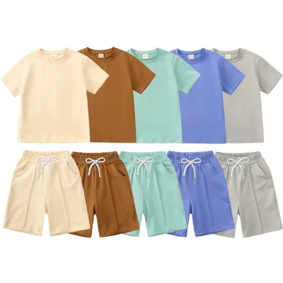 Hot Selling Customized Polo Shirt Set Solid Style Casual Kids Outfit Short Sleeved Cotton shirt and short for Baby Boys