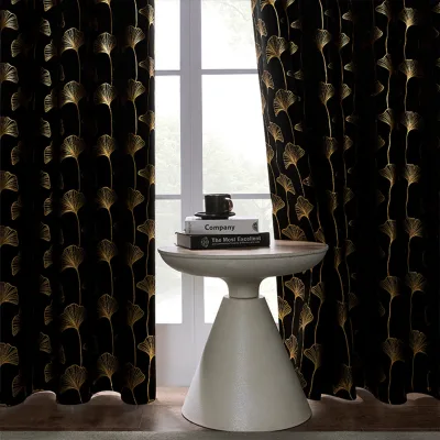 Cross-Border Plain Ginkgo Leaf Printed PE Coated Breathable Woven Chenille Fabric Curtains 100% Polyester Medium Weight