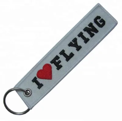 Washable Custom Fabric Keyring, Non-Fading 500D Thread I LOVE FLYING Identity Tag with Industrial Stainless Ring AWELLS