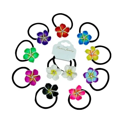 Hot Selling Elegant Fashionable Girl's Polymer Clay Elastic Hair Ties with Plumeria Flower Design for Wedding