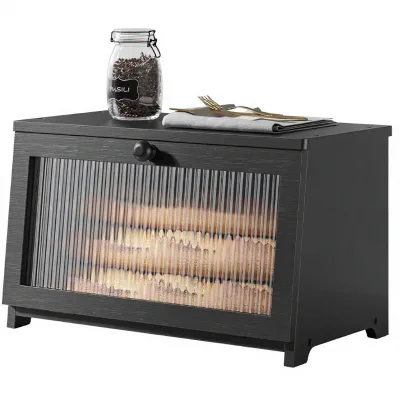 Custom Wooden Bread Box Laser Engraved Wood Bread Storage Bin With Fluted Glass Door Countertop Kitchen Food Keeper Wholesale