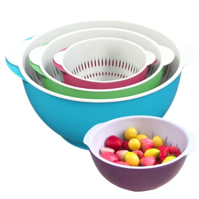 Kitchen Collapsible 6 Pcs Plastic Mixing Fruit Nesting Colander Bowls Set Stackable Colourful, Bpa Free, Easy to Clean