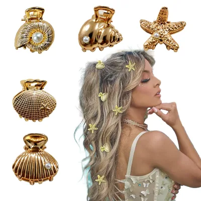 Wowei French Small Gold Metal Sea Star Fish Animal Hairpins Starfish Shell Hair Clips Claw Custom Women