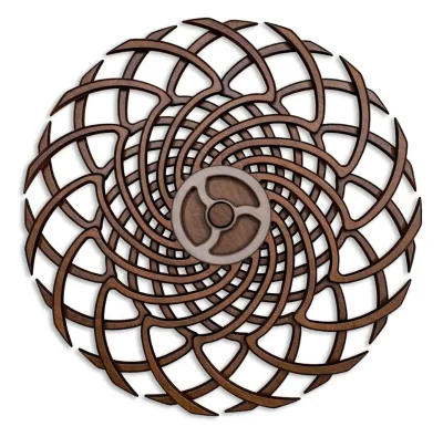 R Wooden Rotating Windmill Decorative Geometric Pattern Hanging Wind Spinner Kinetic Energy Sculpture Wall Art Ornament