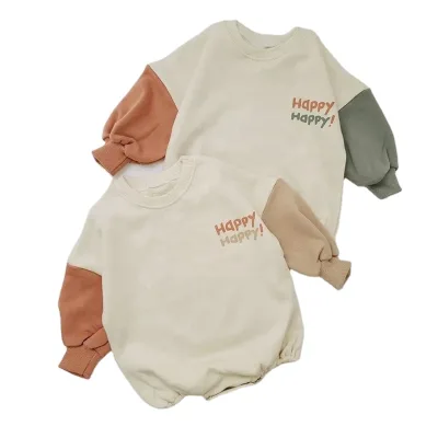 Color Blocking Sleeve Design Long Sleeve Baby Boy Wholesale Oversize Bodysuits