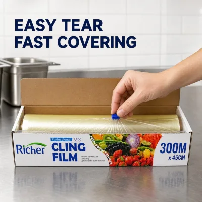 PE/PVC Clear Cling Film for Fresh Produce Retail Supermarket Grocery Food Covering Roll with Slider Cutter