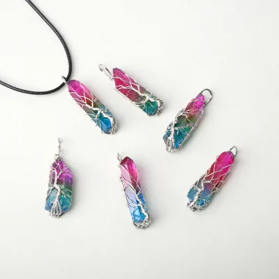 Wholesale Cute Crystal Necklace Engraving Natural Healing Stone Mini Crystal Perfume Bottle Pendant for Gifts