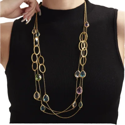Geometric Water Drop Crystal Pendant Chain Necklace Gold Plated Metal Fashion Jewelry for Women Party Gift