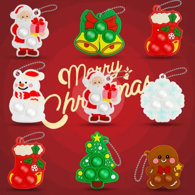 Christmas Pioneer Keychain Pop Silicone Stress-Relief Bubble Pendant Decompression Venting Toy