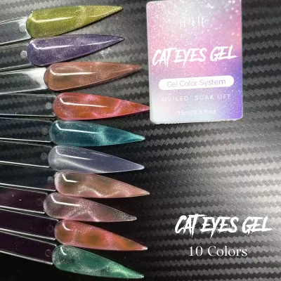 High Quality Non-Toxic UV Cat Eye Gel Nail Polish Set 10 Colors 15 ml for Nail Art Custom Private Label