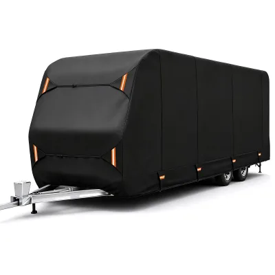 Waterproof Travel Trailer Cover Heavy Duty Fabric Anti Scratch UV Wind Snow Protection Breathable Vent Full Height Zipper