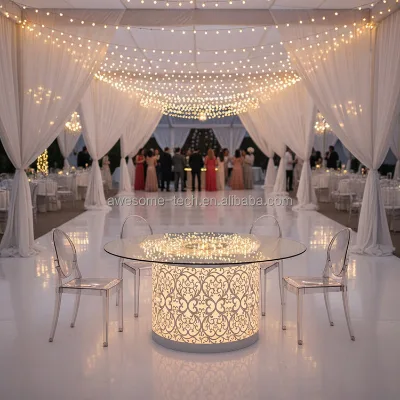 Luxury Modern Serpentine Light-Up LED Stainless Steel Tube Dining Table Half Round for Wedding Hotel Living Room Events
