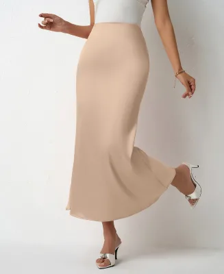 Elegant Women's Spring/summer New Collection Slim-fit Satin Midi Skirt with a Mermaid Tail Cut
