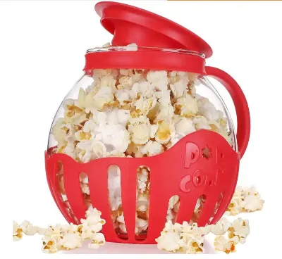 2.25QT Microwave Micro-Pop Popcorn Jar Borosilicate Glass Round Microwave Popcorn Jar for Microwave Use Hot air Popcorn
