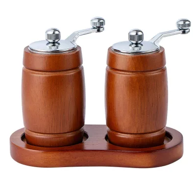 New Gift Beech Wood Hand Herb Grinders Wine Barrel Shape Ceramic Burr Spice Mill and Herb Mill Pepper Grinder