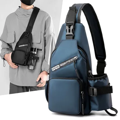 Custom Men's Vintage Summer Crossbody Chest Bag Oxford Fashion Water-Resistant Outdoor Sports Sling Handbag USB Charging Feature