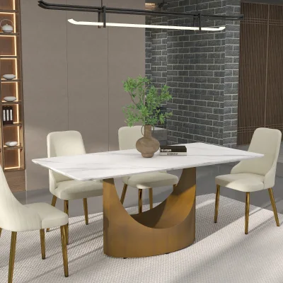 ATUNUS Italian Modern Simple Creative Rectangle Table Minimalist Stone Dining Table with Iron Table Leg for Living Room or Hotel