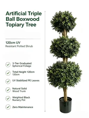 UV Resistant Triple Ball Faux Boxwood Topiary Tree Factory Direct Outdoor Waterproof Artificial Buxus Plant for Landscaping
