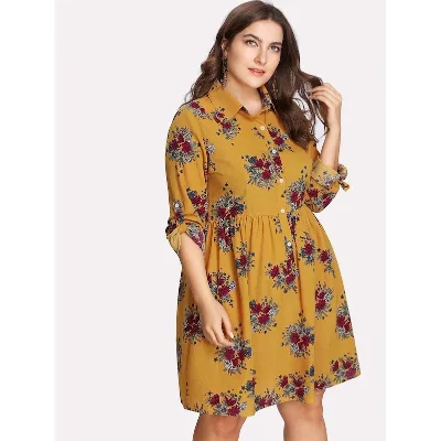 Wholesale Fashion Printed Linen Half Sleeve Plus-size Dresses