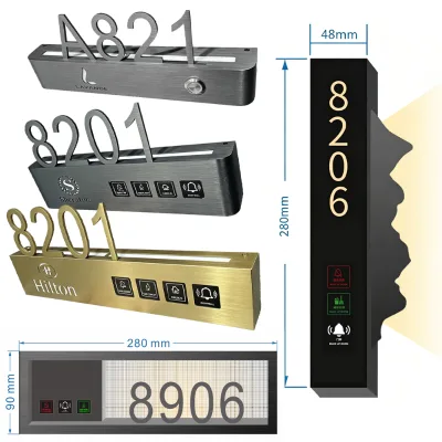 Personalized Custom Metal Stainless Steel Door Display Room Number Plate Hotel Hotel Villa High-end LED Electronic logo
