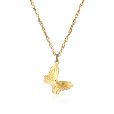 Customized 18K Gold Plated Butterfly Core Square Chrome Heart Necklace Trendy Princess Cut Diamond Flower Pendant Link Chain