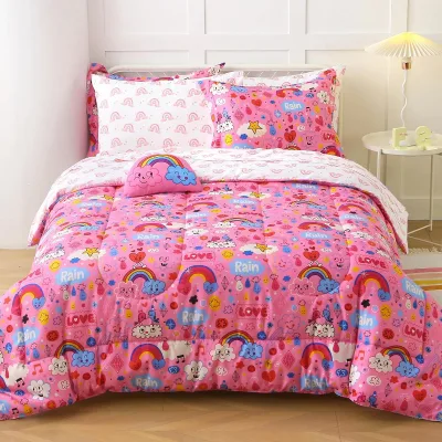 OEM ODM Kids Girls 6-Piece Twin Microfiber Comforter Set with Cartoon Pattern Contemporary Style Bed-in-a-Bag Oeko-tex