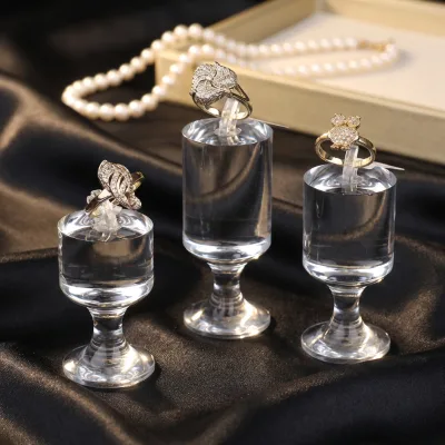Wine Glass Shaped Clear Acrylic Ring Display Stand for Jewelry Showcase